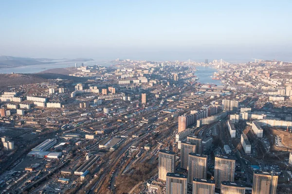 Vladivostok Rússia Fevereiro 2022 Uma Vista Das Casas Ruas Cidade — Fotografia de Stock