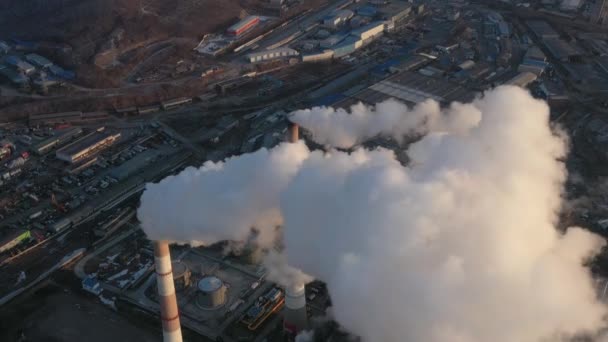 Pracující Továrna Komíny Plnými Kouře — Stock video