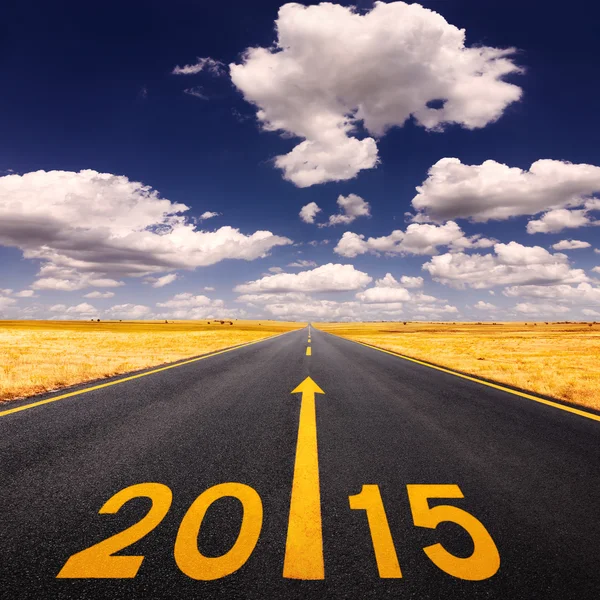 Driving on asphalt road forward to New Year — Stock Photo, Image