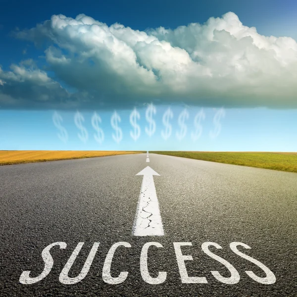 Empty asphalt road towards the giant cloud and signs symbolizing — Stock Photo, Image