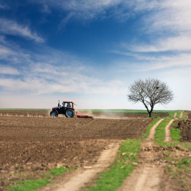 Processing of land with tractor