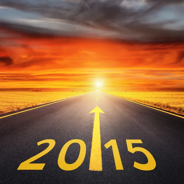 Driving on an empty road  forward to new year — Stock Photo, Image