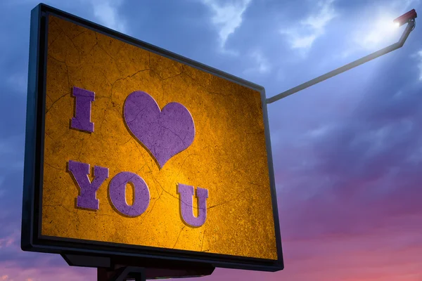 Billboard at sunset with a message I love you — Stock Photo, Image