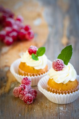 mini kek beyaz buzlanma ile dekore edilmiştir.