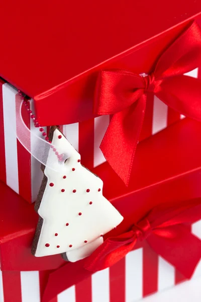 Close-up van prachtige zelfgemaakte kerstboom cookie — Stockfoto