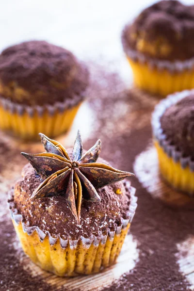 Kakao ve anasonu dekore edilmiş cupcake. — Stok fotoğraf