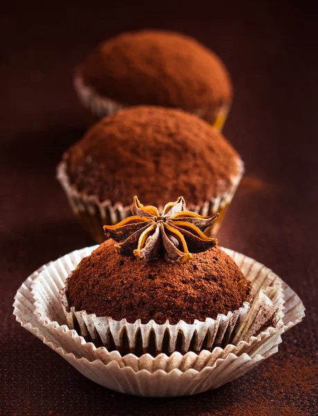 Hausgemachte Cupcakes mit Kakaopulver verziert. — Stockfoto