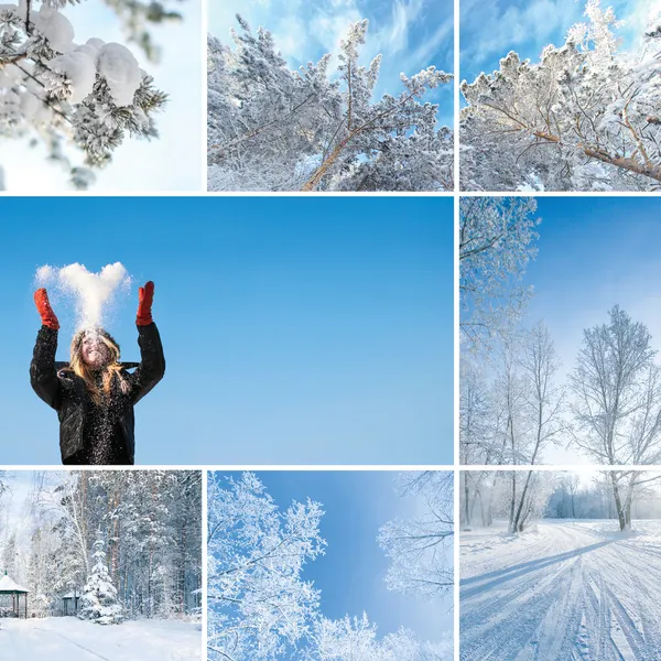 Winter collage with happy girl — Stock Photo, Image