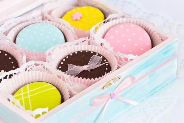 Homemade chocolate cookies decorated with royal icing — Stock Photo, Image