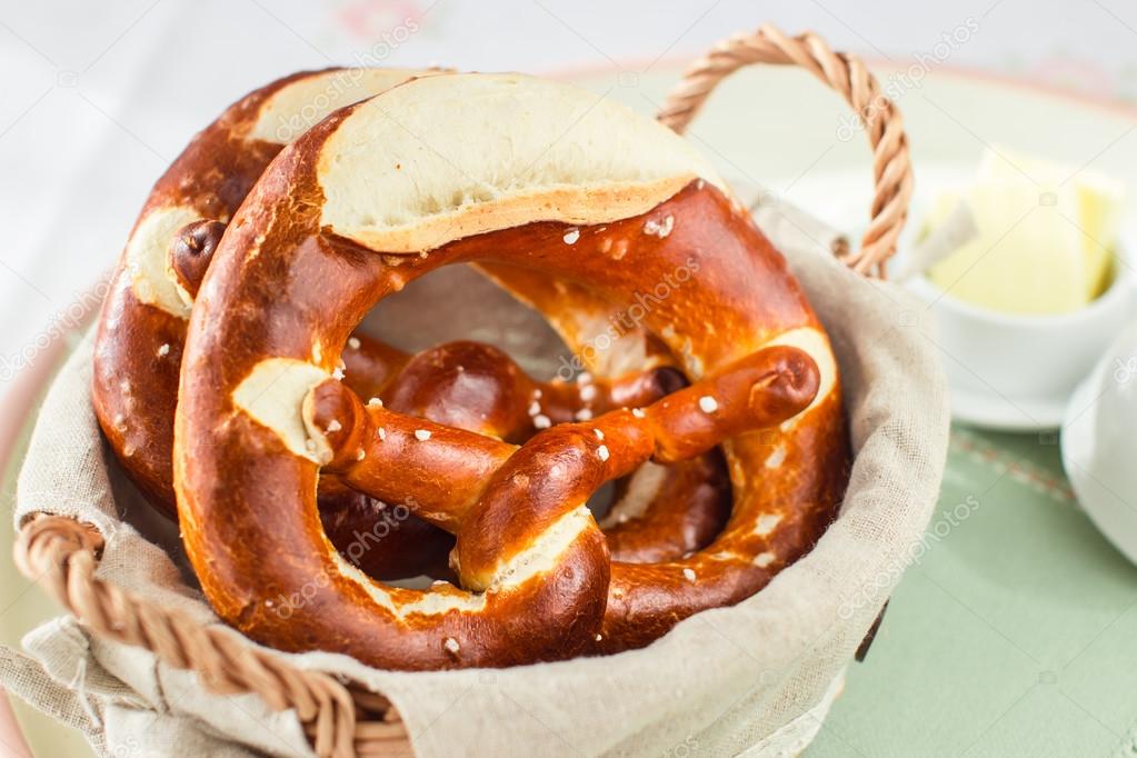 Delicious german pretzels with butter