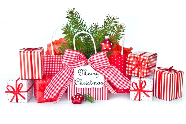 Christmas presents in red and green — Stock Photo, Image