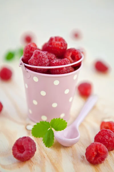 Fresh berries in little vintage bucket — Stock Photo, Image