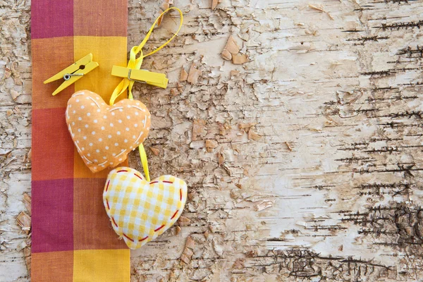 Background made from birchwood with hearts — Stock Photo, Image