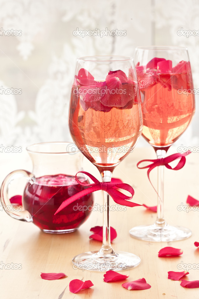 Cocktail with rose petals