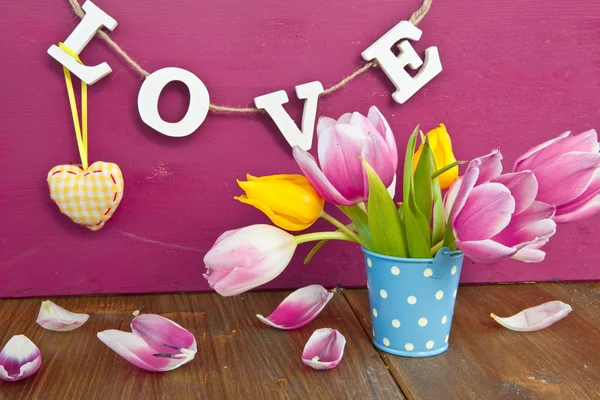 Tulipani colorati in un secchiello — Foto Stock