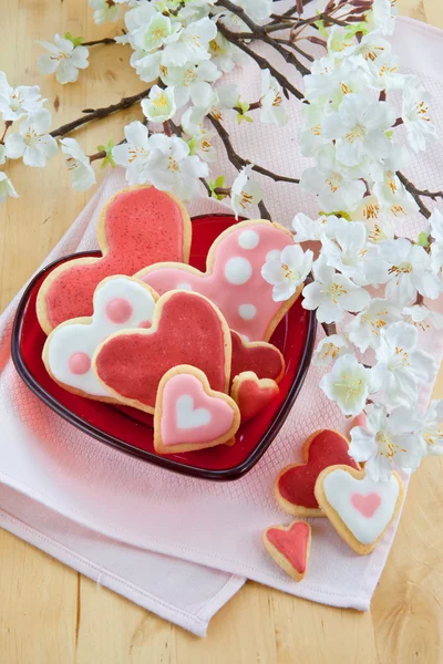 Galletas coloridas en plato rojo — Foto de Stock