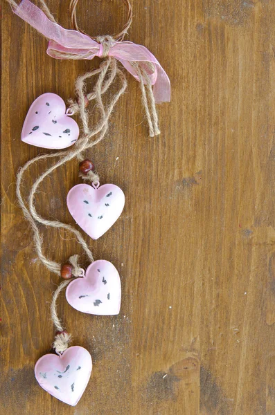 Wooden background with hearts — Stock Photo, Image