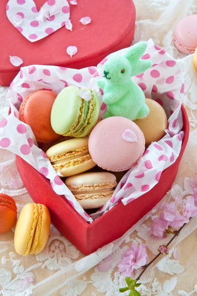 Colorful macaroons in red box — Stock Photo, Image