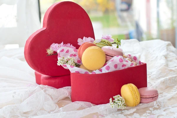 Colorful macaroons in red box — Stock Photo, Image