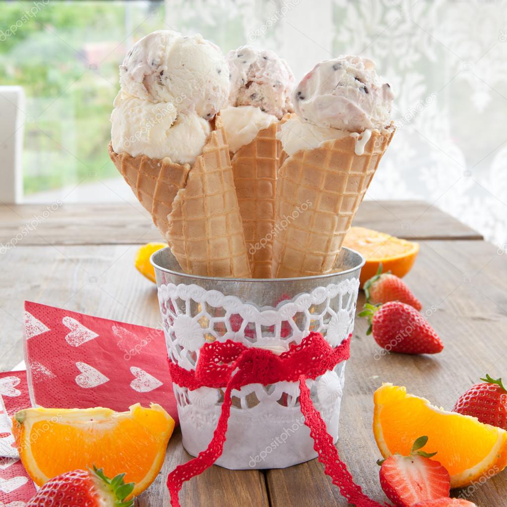 Ice cream in waffle cone