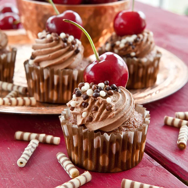 Magdalenas de chocolate con cerezas — Foto de Stock