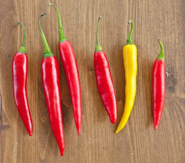 Ahşap arka planda taze kırmızı biber
