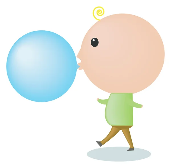 A big-headed boy is blowing a bubble gum — Stock Vector