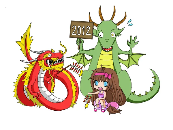 Año nuevo chino vs. Zodíaco año 2012  !! — Archivo Imágenes Vectoriales