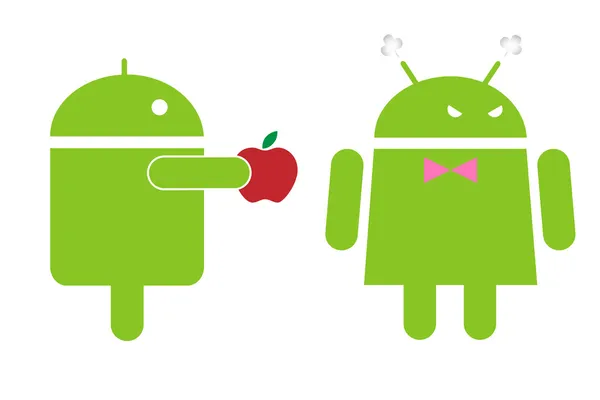 Chica Android rechazar un regalo de manzana — Archivo Imágenes Vectoriales