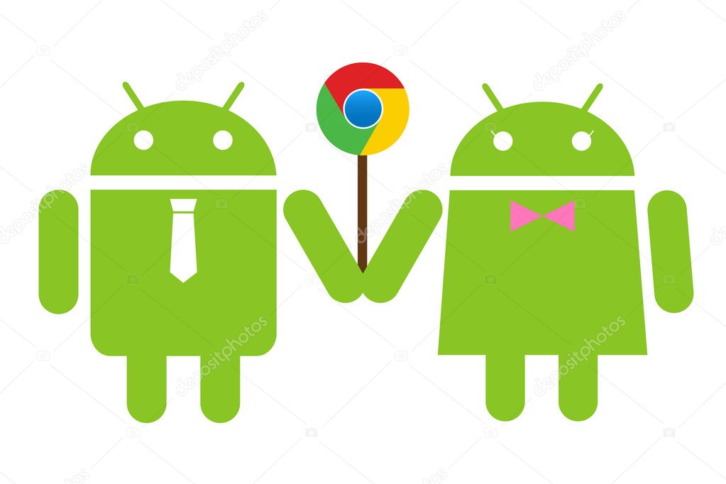 An Illustration of Andriod couple holding a lollipop Chrome