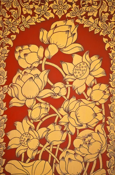 Malarstwo starożytnych tajski kwiat ścienne kwiaty — Zdjęcie stockowe