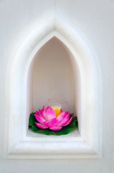 Beeswax lotus in the white ancient wall — Stock Photo, Image