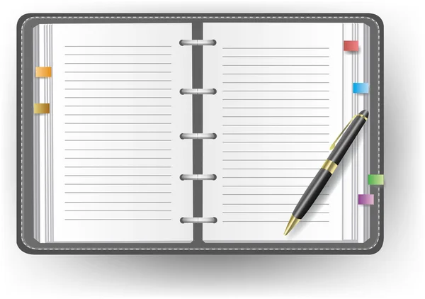 Office diary with line and a ballpoint pen — Stock Vector