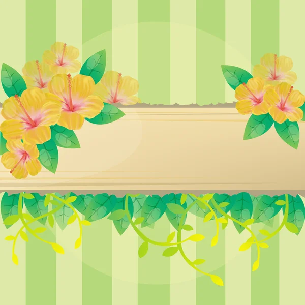 Hibiscus Fondo verde flor y bloc de notas — Vector de stock