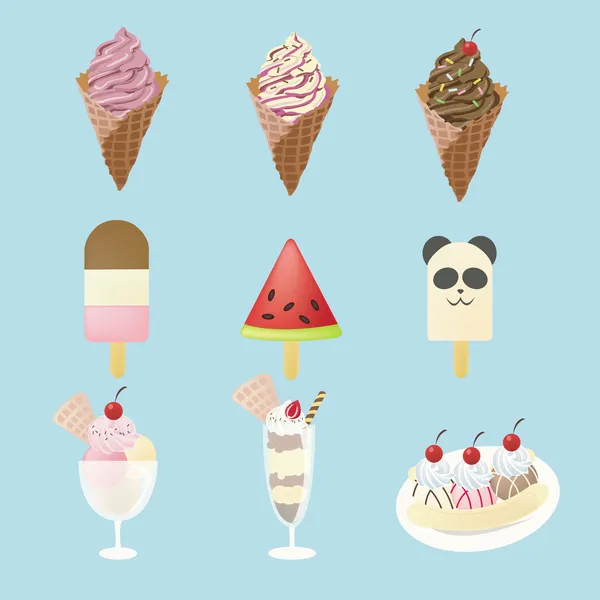 9 の異なる外観を持つ豪華なアイスクリーム — ストックベクタ