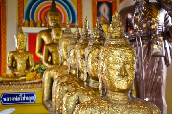 Buddhaer på rad i det gamle tempelet – stockfoto