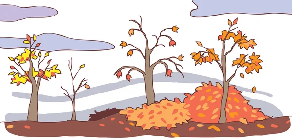 Kind cartoon herfst landschap achtergrond (vector) — Stockvector