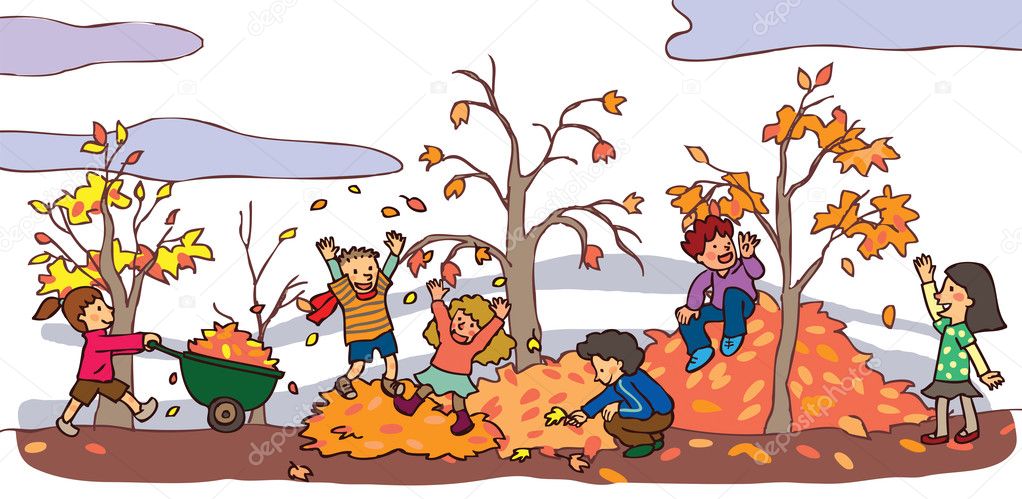 Dzieci dobrą zabawę w jesień krajobraz (wektor) 31044997