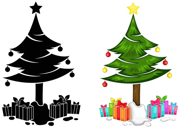 Stilvoller Weihnachtsbaum mit Geschenken und Dekorationen — Stockvektor