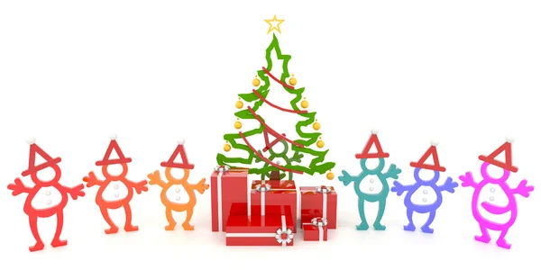 3D Santa y el símbolo de la gente celebrando Navidad — Foto de Stock