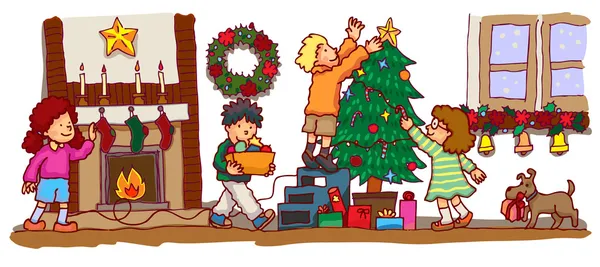 Niños celebrando la Navidad (vector ) — Archivo Imágenes Vectoriales