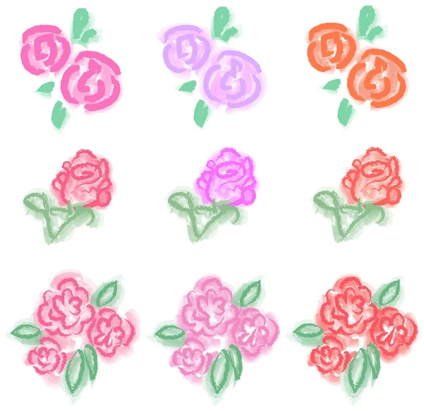 Ikona pastelových růží v diiferent barvu a styl — Stockový vektor