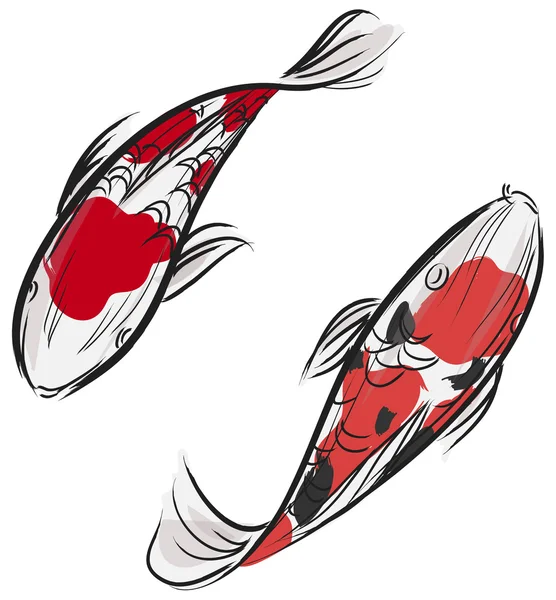 Pintura profesional artística de peces de la carpa (Koi) con un japonés — Vector de stock