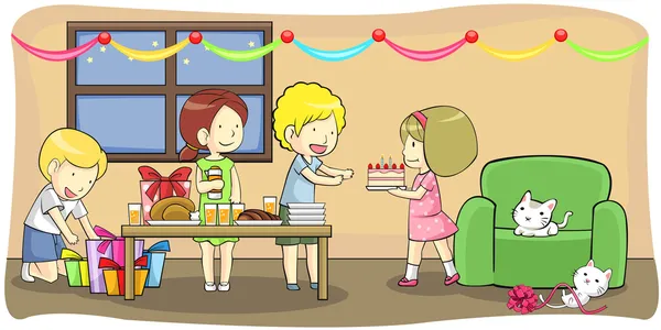 Niños celebrando una fiesta de cumpleaños (vector ) — Vector de stock