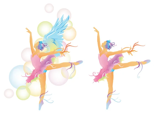 Balletdanser met kleurrijke lichaam meng met abstract concept — Stockvector