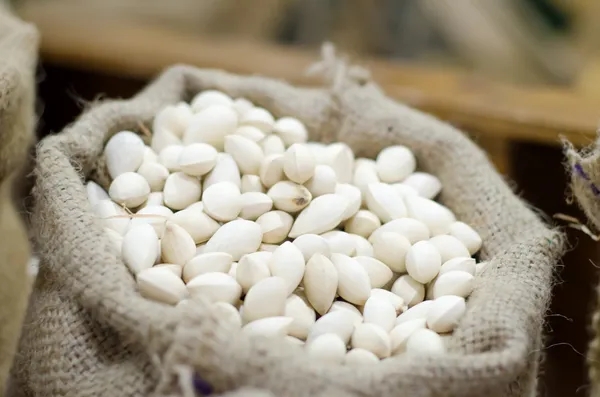 Peanut in fabric sack — Stock Photo, Image