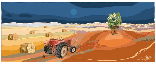 Lanscape con tractor — Vector de stock