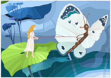 Thumbelina with butterfly clipart