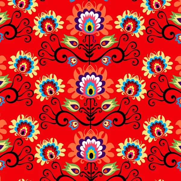 Fondo rojo folclórico sin costuras — Vector de stock