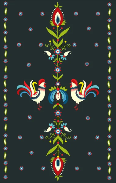 刺繍パターンの鶏と — ストックベクタ